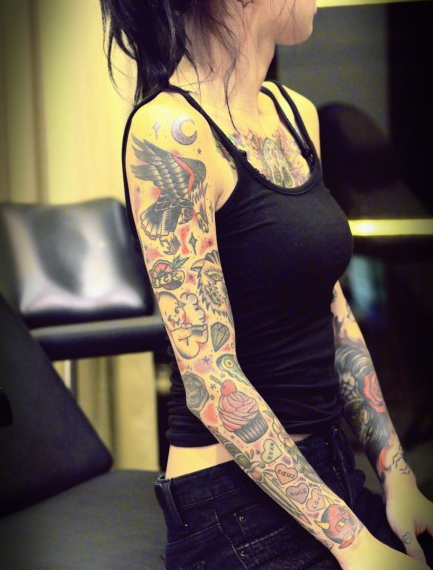 女生超可爱的花臂纹身图片