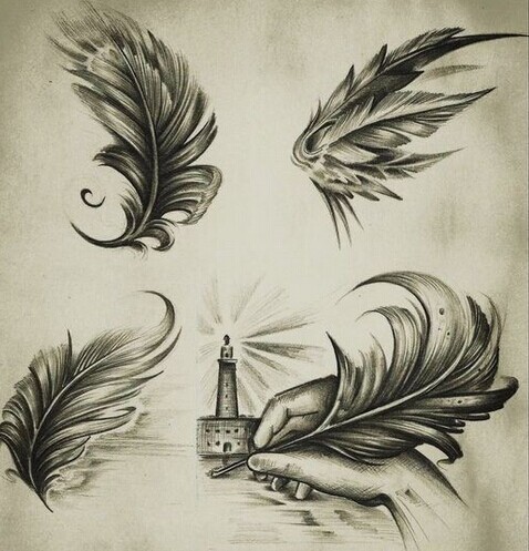 好看时尚的羽毛纹身手稿图3