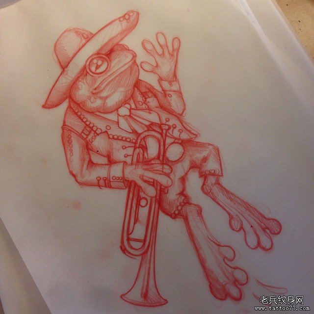 欧美school青蛙牛仔纹身图片手稿