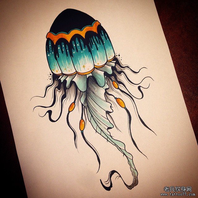 欧美水母水彩泼墨纹身图片手稿