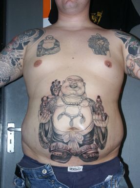 腹部快乐的弥勒佛纹身图片