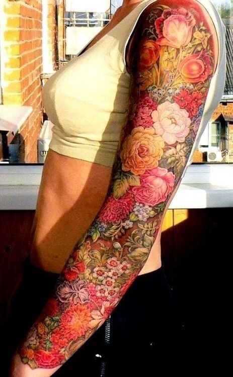 手臂上华丽的各种花朵纹身图片