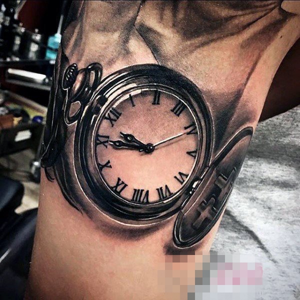 多款关于钟表的黑色素描点刺技巧创意个性纹身图片