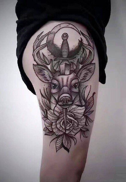 一组小鹿头纹身作品图片欣赏