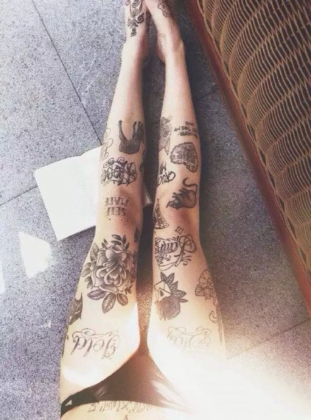 花腿作品：性感的一组女性花腿纹身图片欣赏