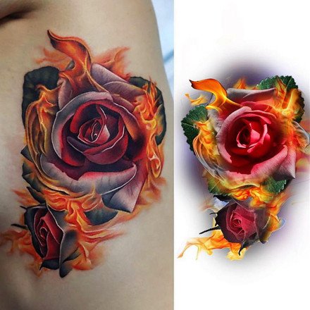 艳丽的一组3d玫瑰花朵创意纹身图片