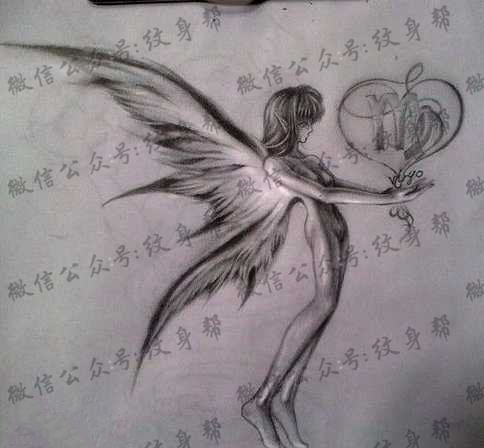 手稿送爱的天使纹身图片