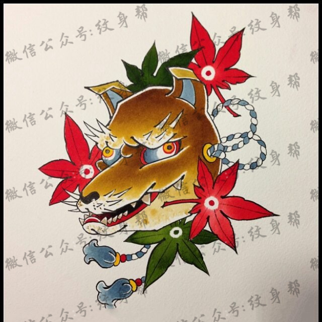 日式狐狸纹身图片手稿