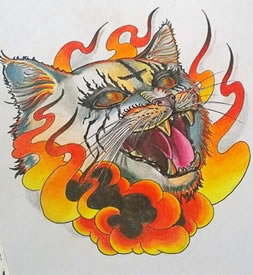 欧美school猫 彩色火焰纹身图片手稿