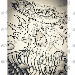 手稿线条蛇骷髅纹身图片