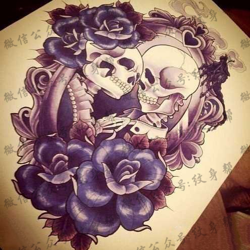 手稿骷髅玫瑰花纹身图片
