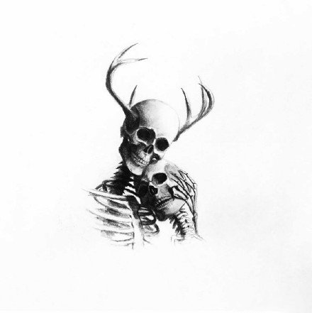 一组骷髅+鹿角的创意纹身素材图片赏析