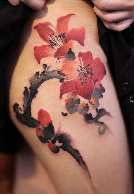 泼墨风格的国画题材tattoo纹身作品图案