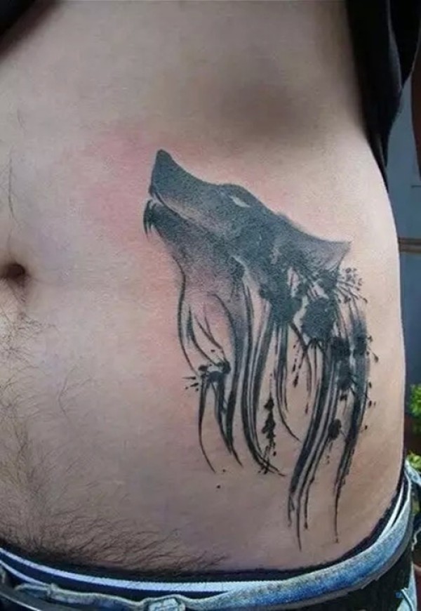 古典唯美腰腹部水墨画纹身图4