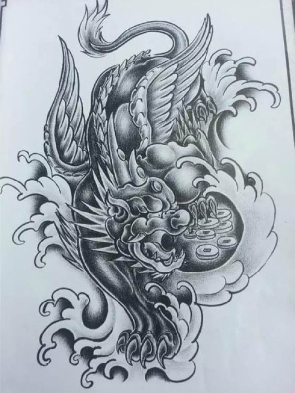 鲤鱼 麒麟纹身手稿