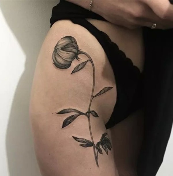唯美黑灰花草纹身作品集图7