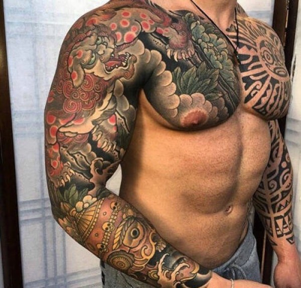 男士双半甲图腾纹身刺青魅力十足