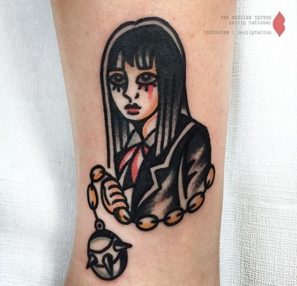 传统风格植物女性横幅图案纹身