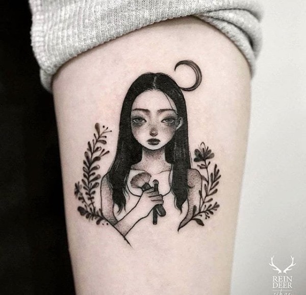 多款精美漂亮的绘画风格女孩纹身图片欣赏