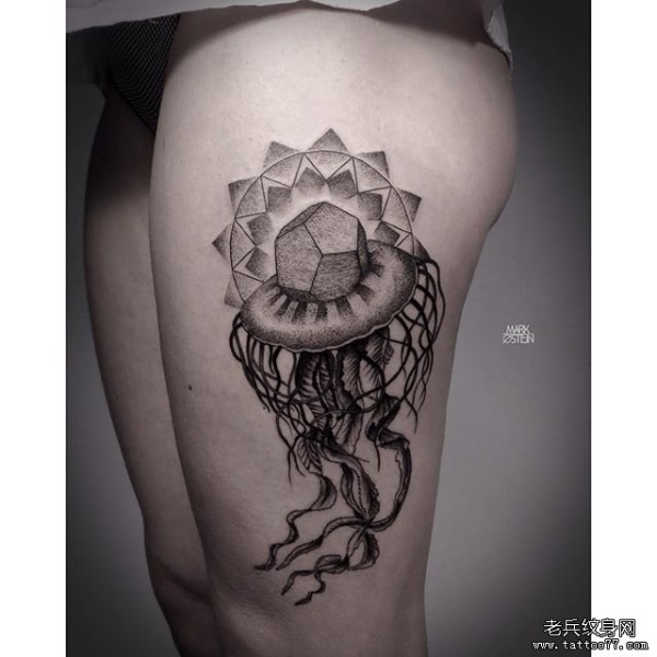 大腿性感水母点刺纹身tattoo图案