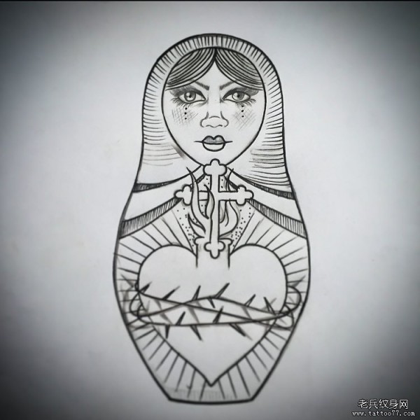 欧美school套娃十字架纹身图片手稿
