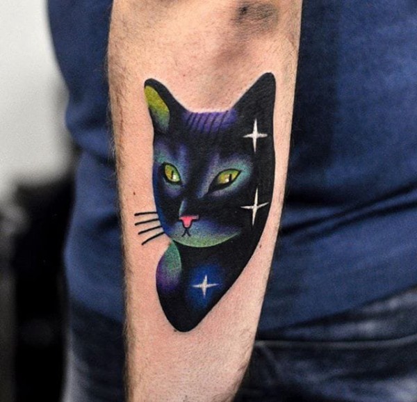 可爱的小黑猫纹身水彩猫脸纹身动物图案纹身