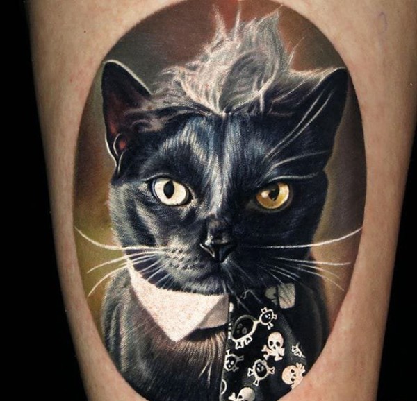 可爱的小黑猫纹身水彩猫脸纹身动物图案纹身