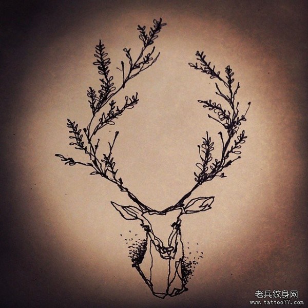欧美麋鹿线条小清新纹身图片手稿