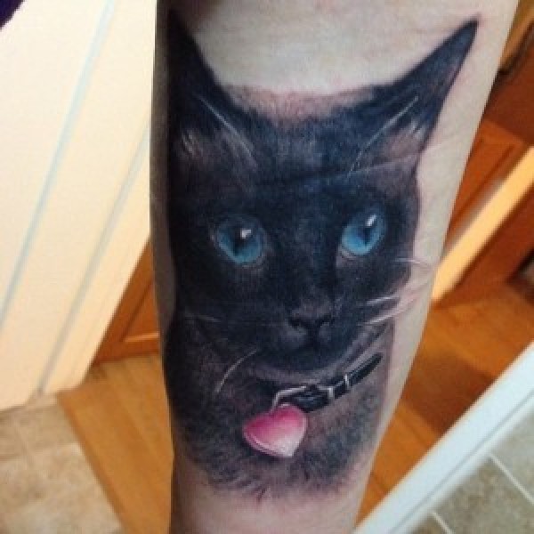 奇妙水彩黑猫纹身图片