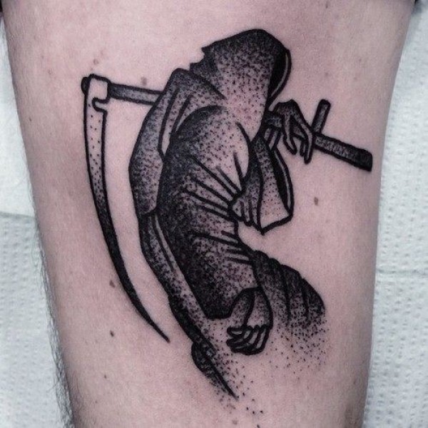 死神的黑色点刺纹身图片
