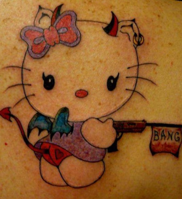 可爱的恶魔卡通猫纹身图片