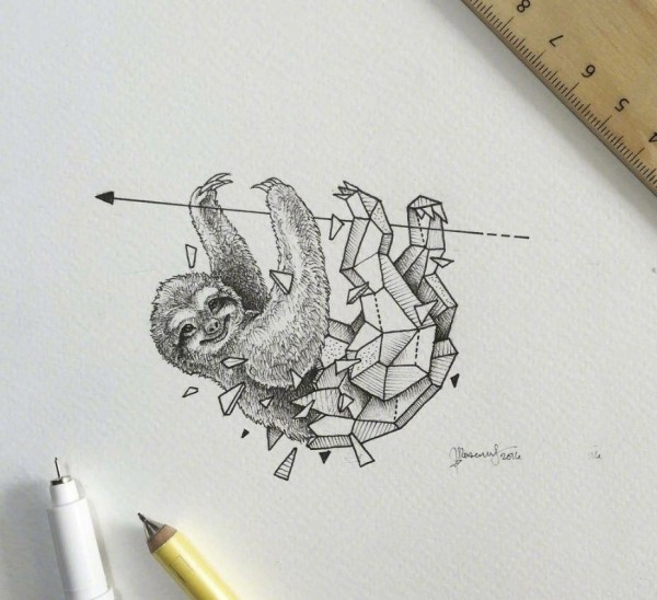 黑灰素描几何元素创意抽象动物纹身手稿