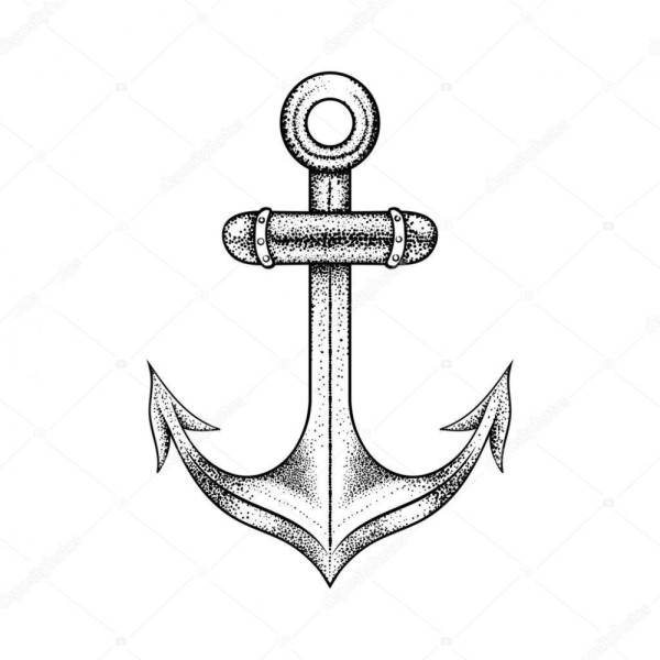 黑灰素描创意海军风精美船锚纹身手稿