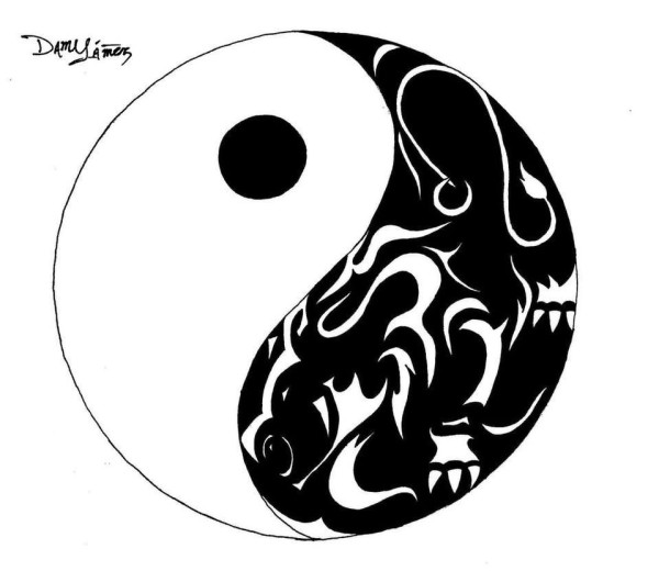 黑色线条素描创意精致阴阳八卦纹身手稿