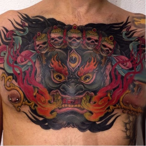妖魔鬼怪纹身  男生胸前恐怖的妖魔鬼怪纹身图片