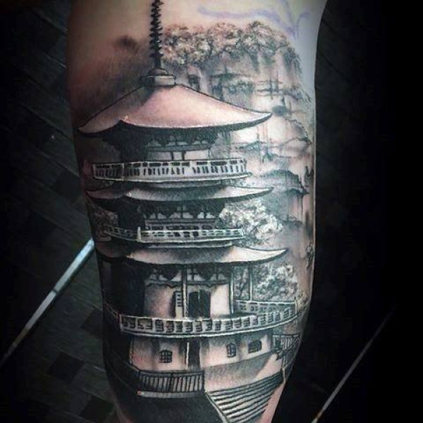 中国风古塔纹身_8张中国风格的古代塔楼建筑纹身图片图片