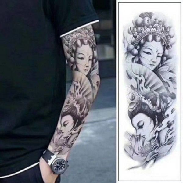 一组花臂纹身图片作品带手稿的上手效果图欣赏