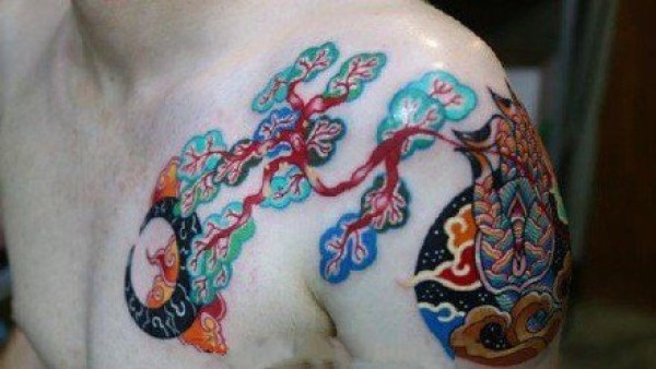 红蓝色调的一组日式小传统纹身作品图片