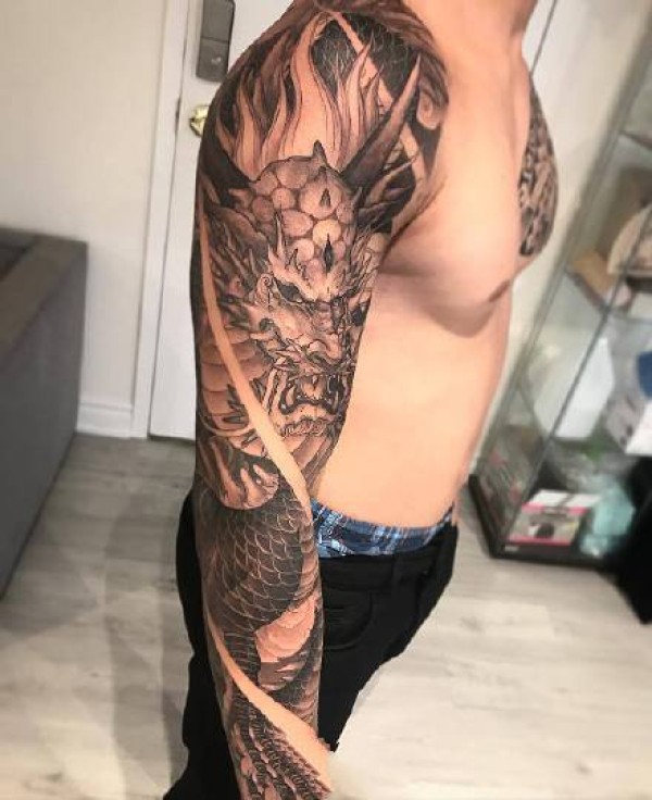 武士花臂：日式风格的一组传统武士等花臂纹身图片