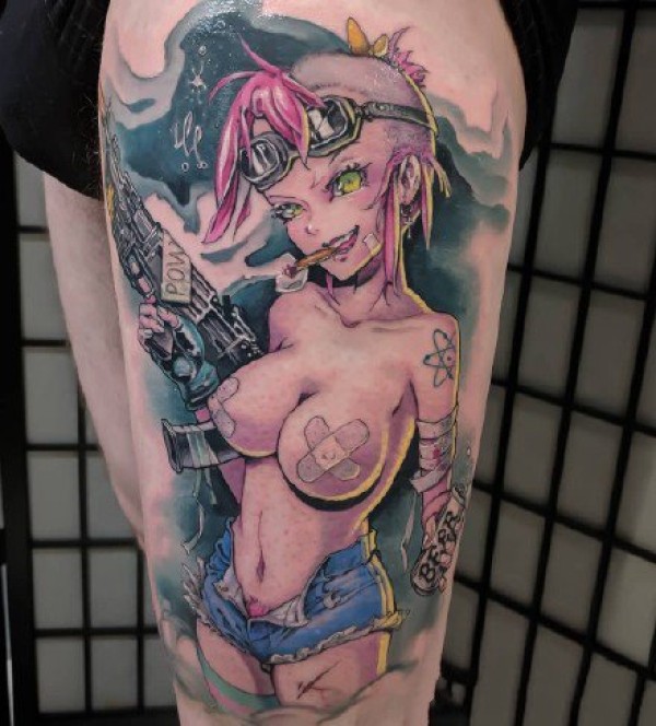 二次元动漫风格的卡通女生纹身作品