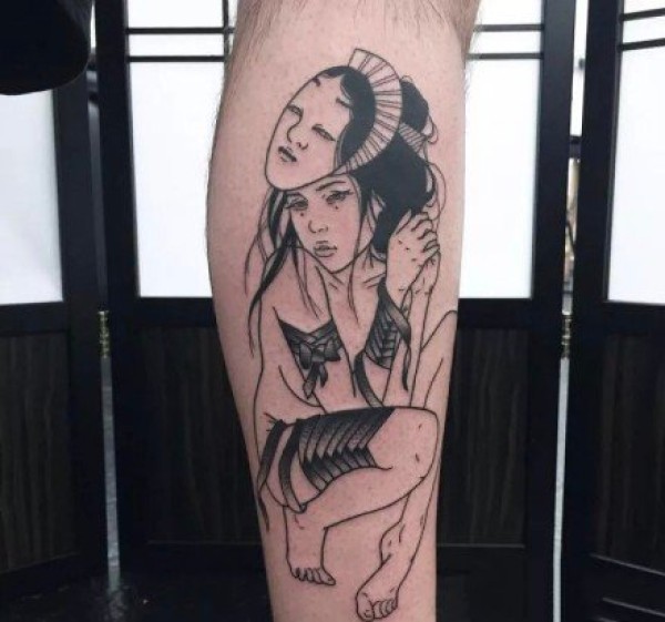 3+黑灰色18张日本艺伎等女郎纹身图片