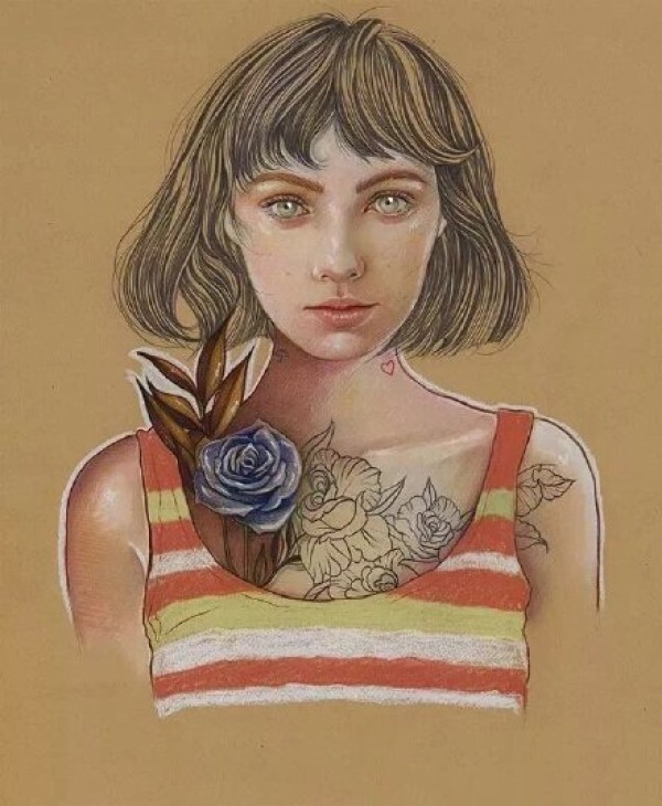 素描插画纹身女郎-西班牙艺术家Elena Pancorbo作品