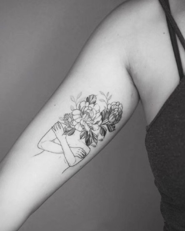 人物与花搭配的14款花头人身创意纹身作品