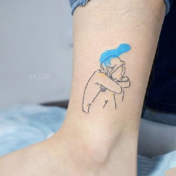 蓝色调的一组人像轮廓小纹身图片