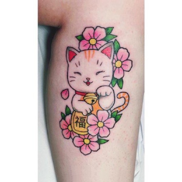 纹身招财猫图案 9款可爱的招财猫主题纹身图片