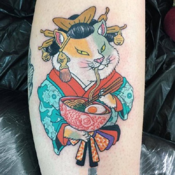 日式传统风格的老鼠和猫等彩色纹身图