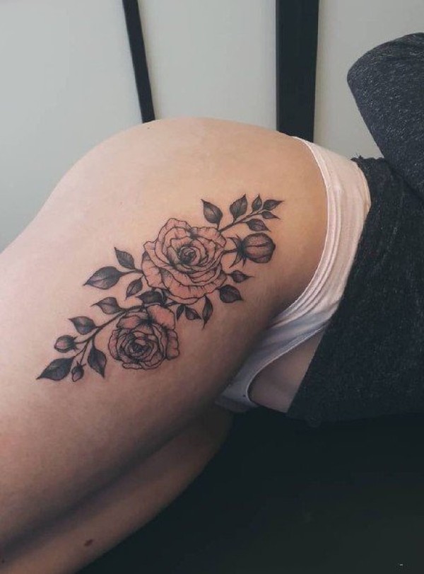 女生大腿素花纹身 18款性感女神的大腿素花纹身图片