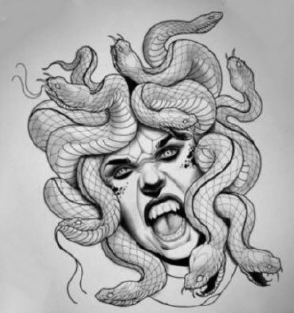 蛇发美杜莎的几款手稿和纹身作品