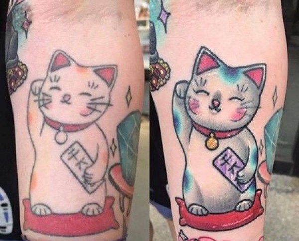 New School小臂招财猫纹身图片