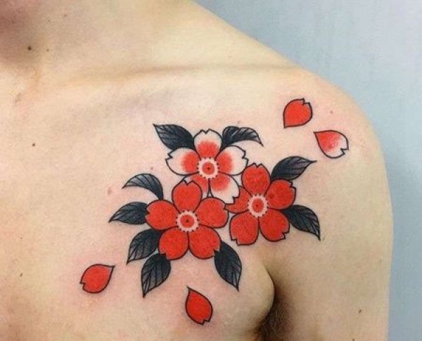 日式锁骨樱花纹身图片